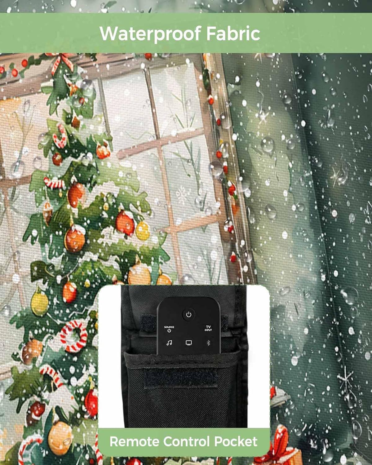 Christmas Tree Outdoor TV Cover 40"-43" - 600D Waterproof TV Cover Weatherproof TV Screen Protector Dustproof Winter Xmas Balls Candy Snow Green TV Display Protector for Outside Flat Screen TV
