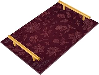 Bathroom Vanity Tray Counter Organizer, Burgundy Flowers Decorative Tray with Handles Countertop Storage for Bathroom Bedroom Kitchen Home Farmhouse