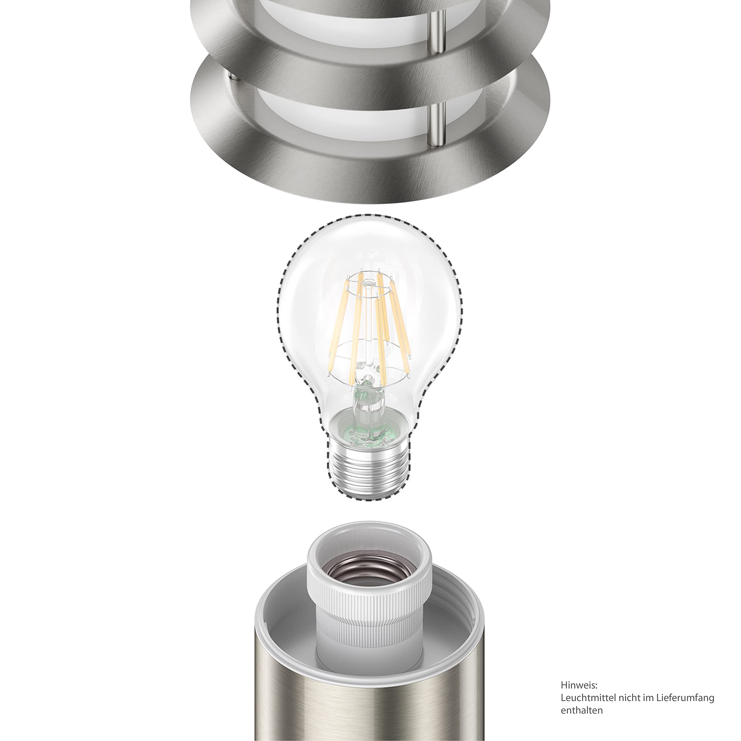 ledscom.de 5 lampes d'allée/bornes lumineuses PORU pour l'extérieur, IP44, grille, 39 cm, acier inoxydable, 1 ampoule E27 max. 40 W