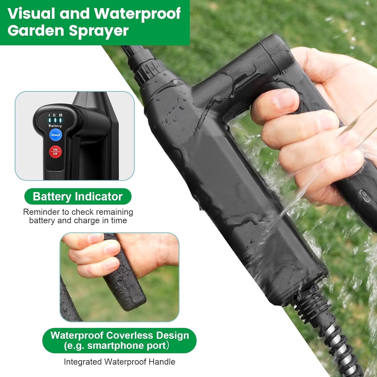 Battery Powered Sprayer 2 Gallon, 2025 Upgrade Electric Sprayer with 3 Adjustable Speed, Battery Indicator, 4 Mist Nozzles, Rechargeable Retractable Wand with Adjustable Shoulder Strap for Lawn Garden - Image 3