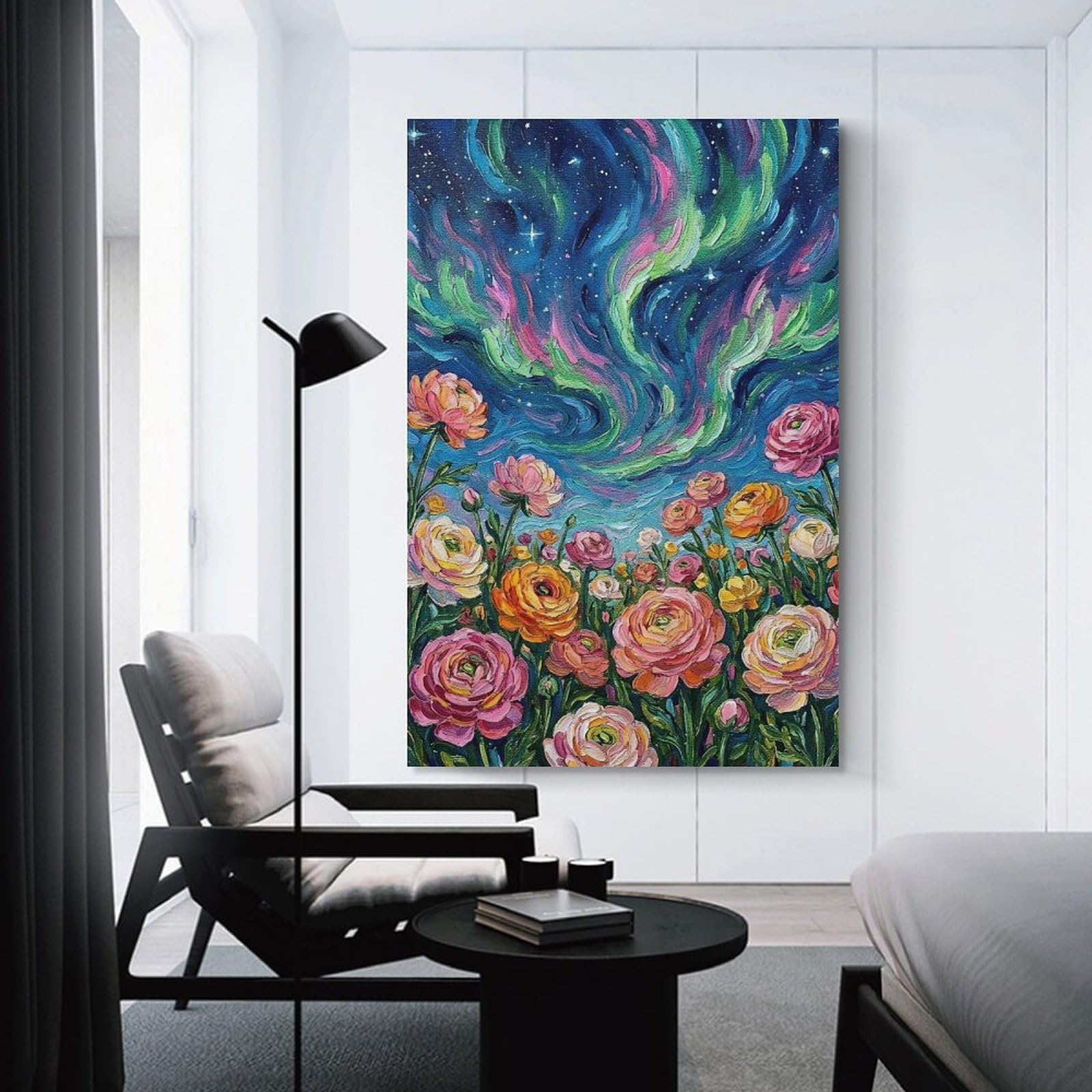 Junmoney Unframe-Style-21 Floral Aurora Painting Wall Decor Canvas Print, 20X30inch(50X75cm), For Home Lounge, Bedroom Or Reading Nook, Decorative Artwork For Empty Walls