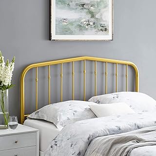 Modway Lennon Modern Farmhouse Metal Queen Headboard in Gold