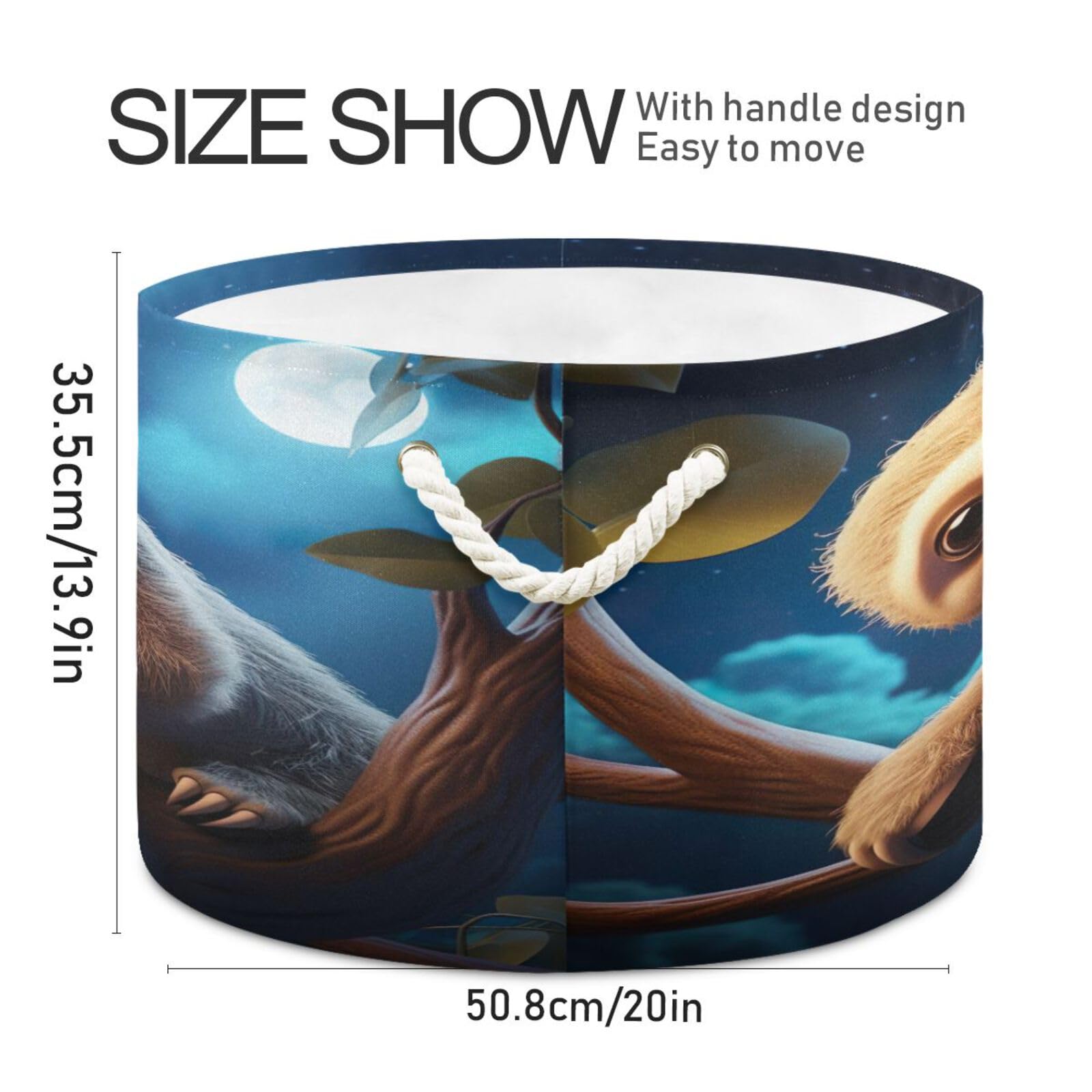 Round Cute Baby Sloth Tree Storage Basket Large Organizer Bin Laundry Hamper Toy Storage Basket with Handle for Nursery Clothes Toys 202b4252