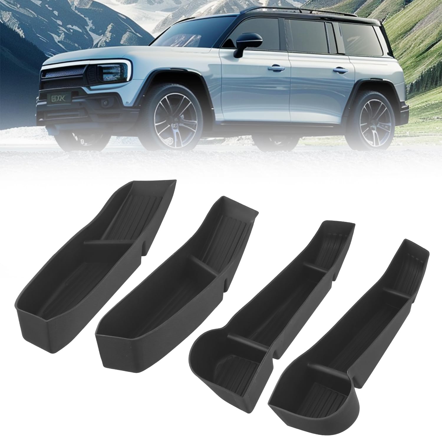 QWORK® 4 szt. Organizer do przechowywania bocznych drzwi samochodu, akcesoria samochodowe, kompatybilny z Tesla Model Y