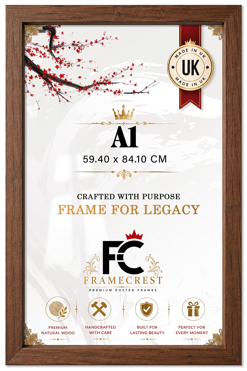 FRAMECREST LTD — Elegant Engineered Wood Finish A1 (59.40 X 84.10 Cm) Poster Frame | Wall Decor 33 X 23 Inch For Art Display And Family Photo Gallery Dark Oak Contemporary Hanging Mount