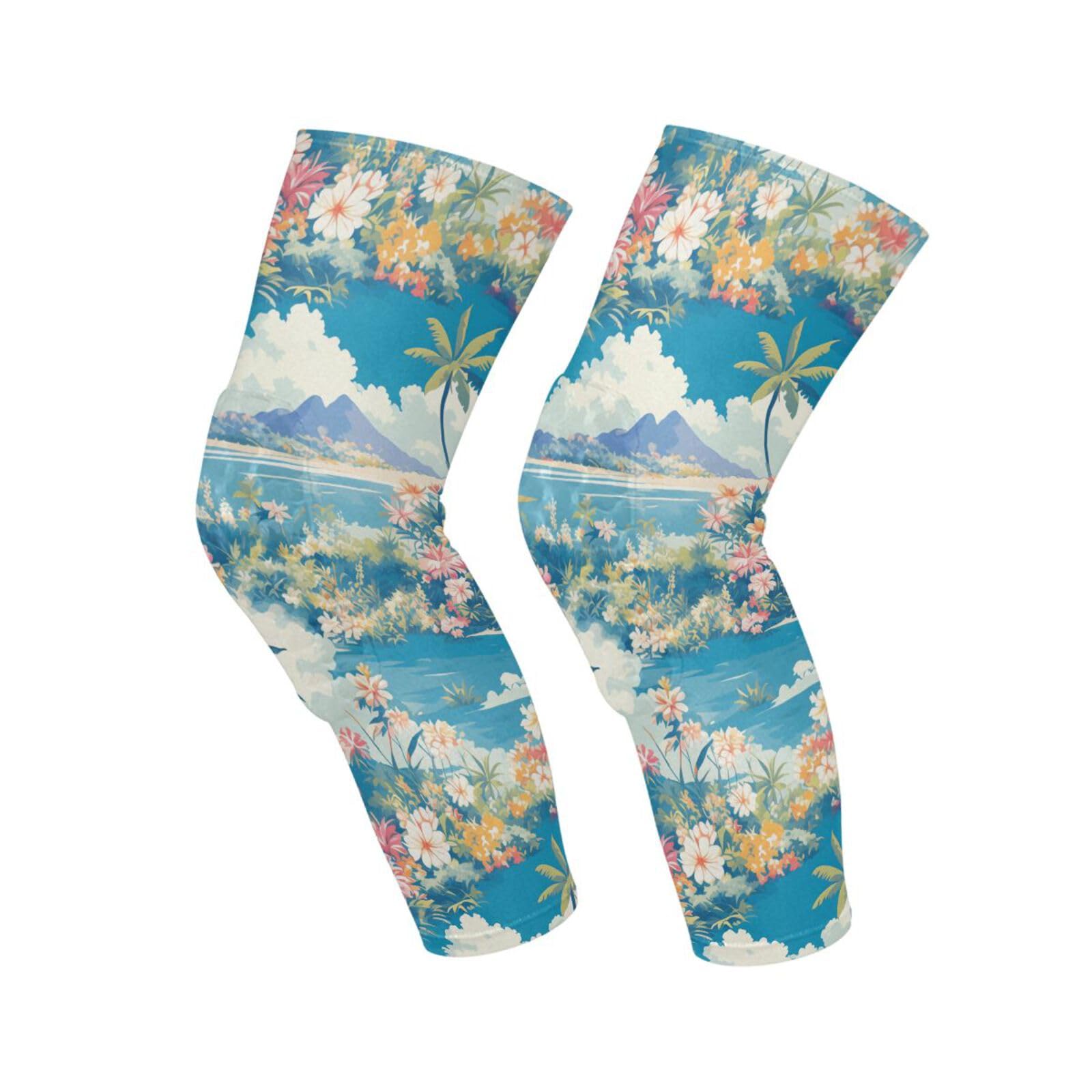 JUNZAN Hawaii Tropical Style Basketball Knee Pads for Youth Kids Wrestling Knee Pads with Sleeves Sport Kneepads for Volleyball Football