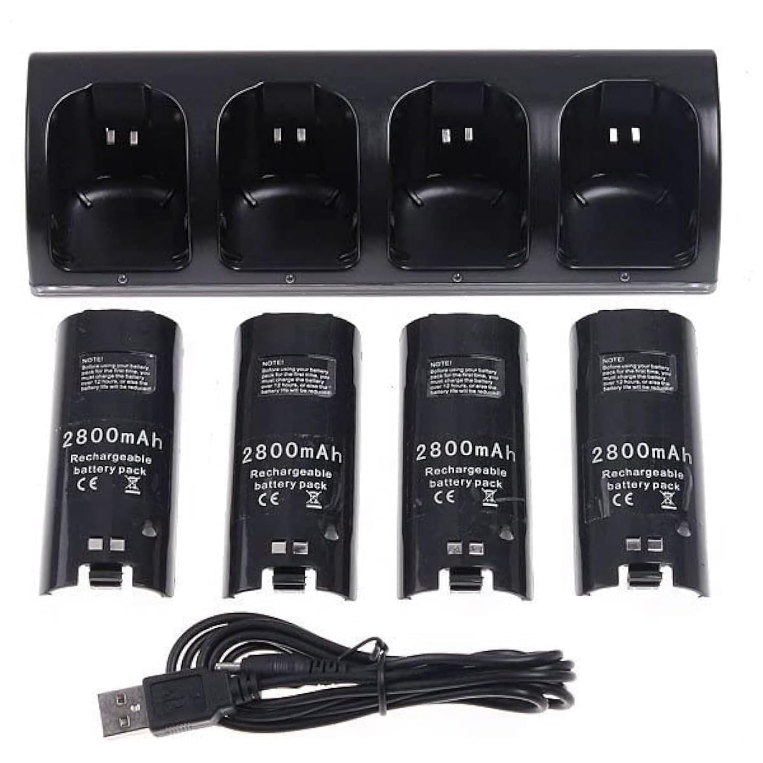 OSTENT Stazione Dock di Ricarica + 4 Pacchi Batteria per il Telecomando Nintendo Wii Colore Nero