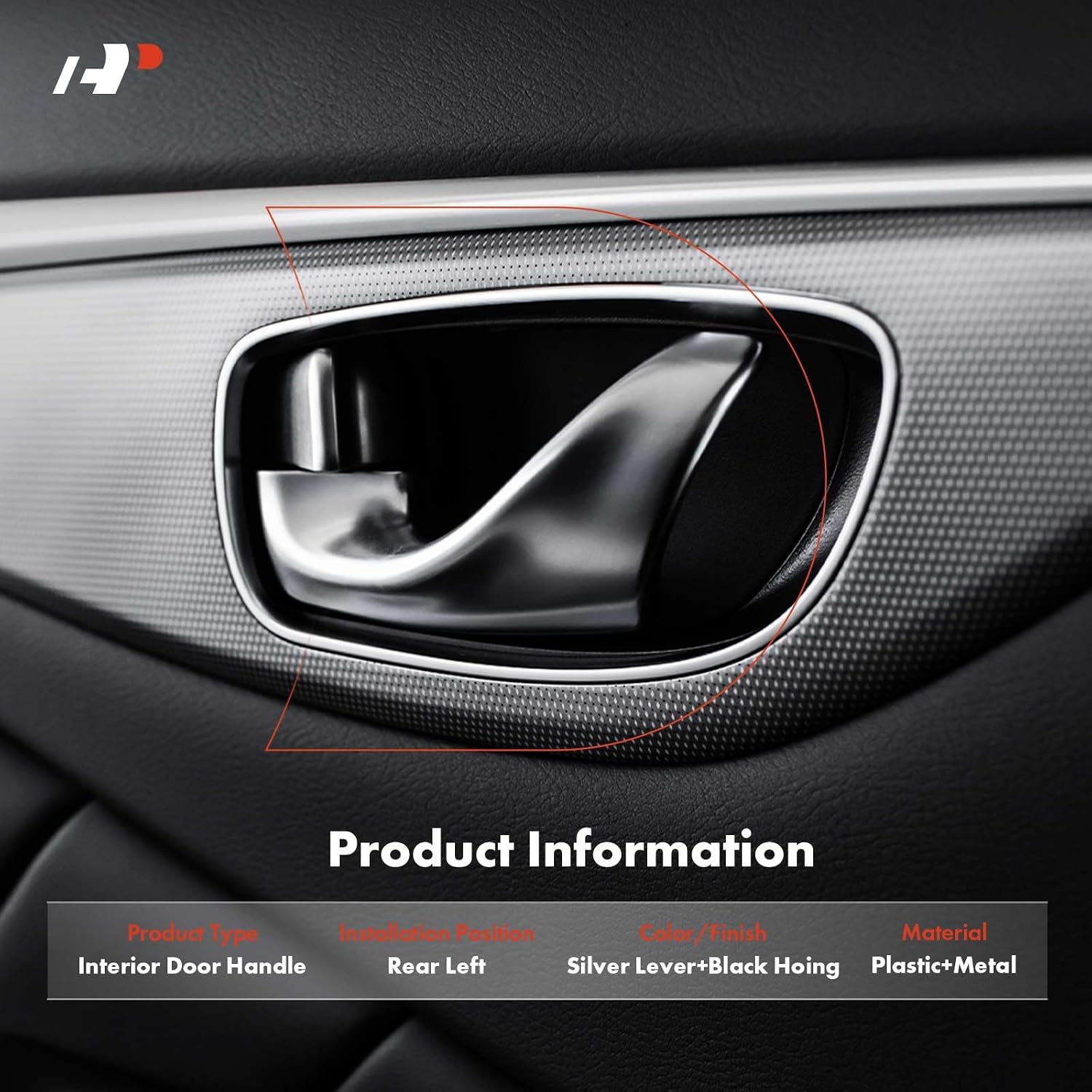 A-Premium Rear Left Driver Side Interior Door Handle Compatible with Honda Civic 2006 2007 2008 2009 2010 2011 Sedan, Black Housing with Silver Lever