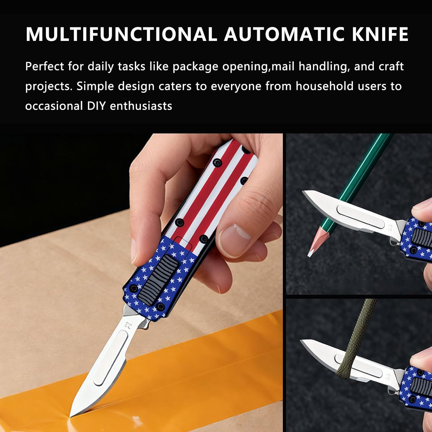 Automatic Utility Knife,Retractable Push Button All Metal Construction Mini Knife,Fast Open Safety Lock Box Cutter for Home Office Cardboard Cutting Tool,Cool Gadgets Gift for Dad Teens Stripes Red