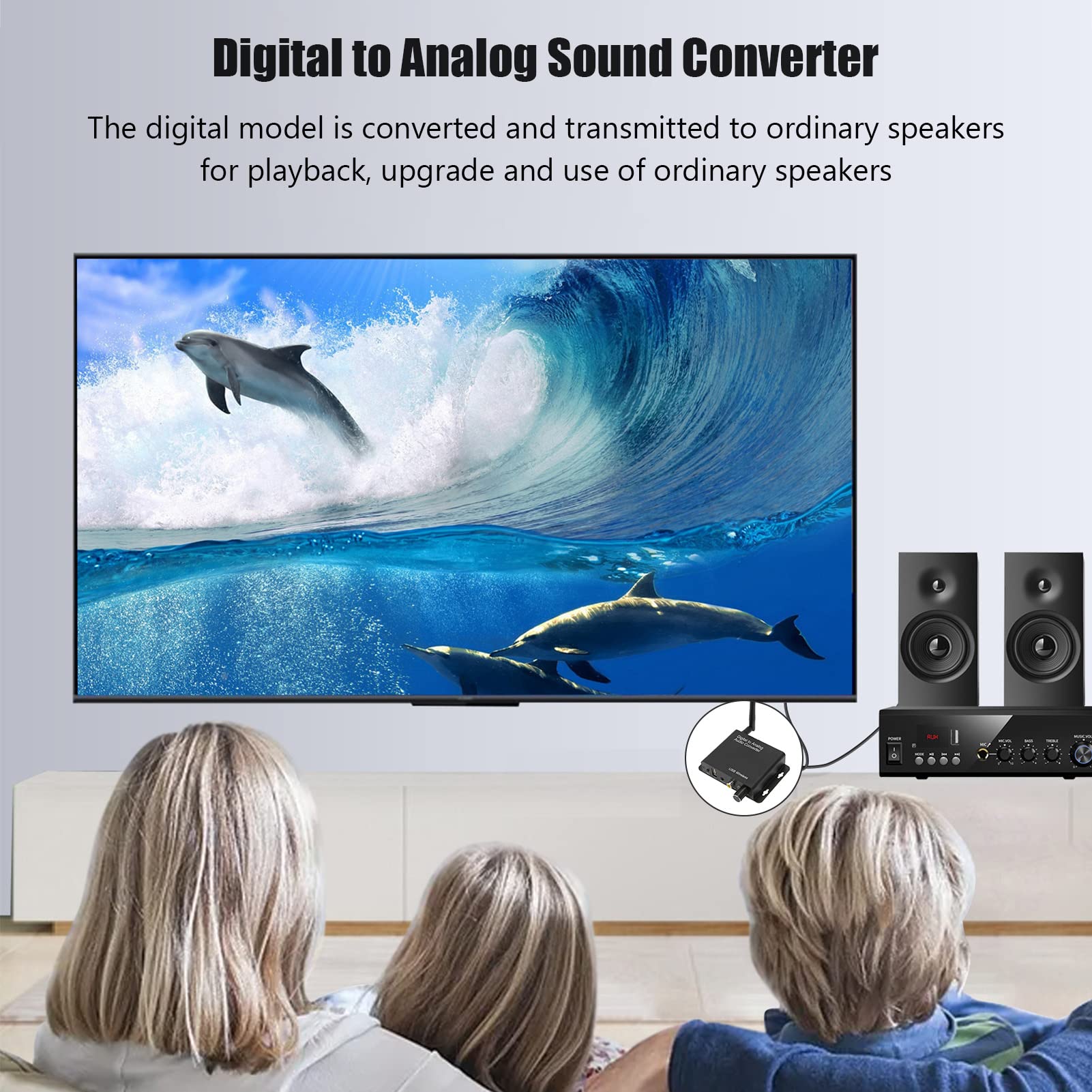 Septpenta Convertidor de Sonido Digital a Analógico, Potente Chip Bluetooth 5.0 con Disco U Coaxial Óptico 3.5, Carcasa de Metal Resistente, DC5V2A Adecuado para Cine en Casa