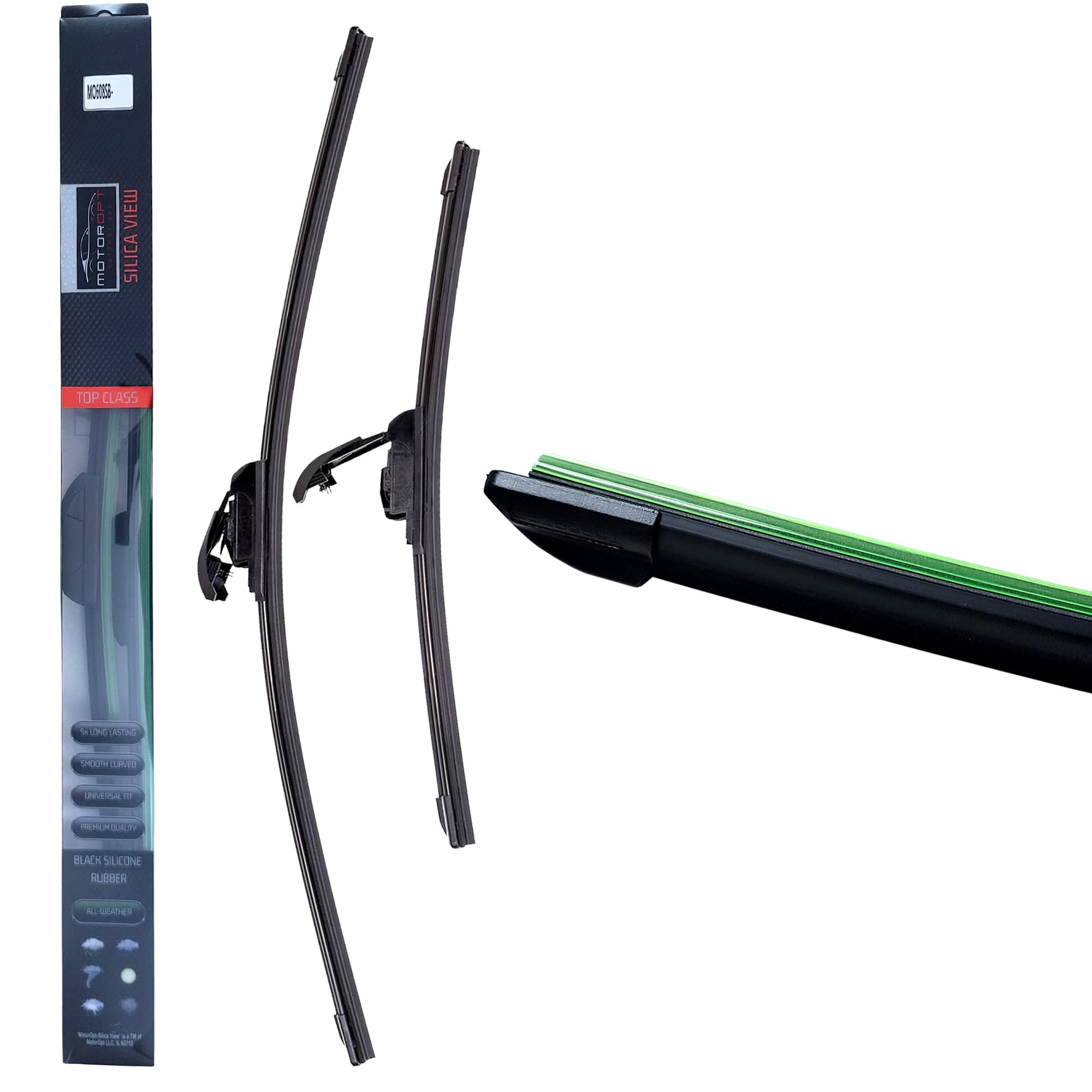 MOTOROPT Silica View – (26"+17") Silicone Windshield Wiper Blades, Black Silicone Rubber, 5x Last Longer, Front Windshield Wipers - Beam Blades, U/J Hook Type Vehicle Specific Fitment