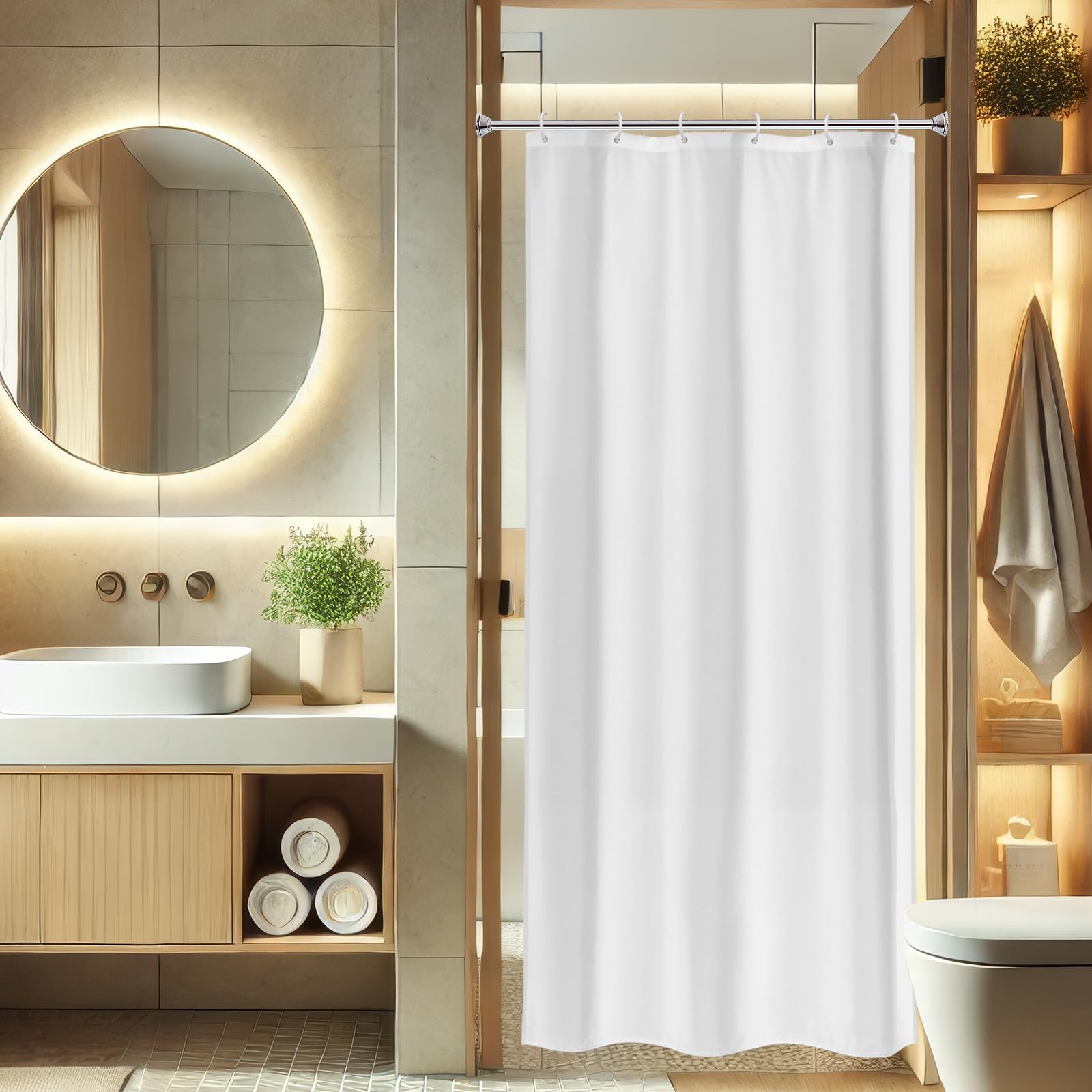 AooHomeFabric Shower Curtain, 36 Width x 72 Height Inch Stall Size Bathroom Curtain for Hotel, Waterproof, White