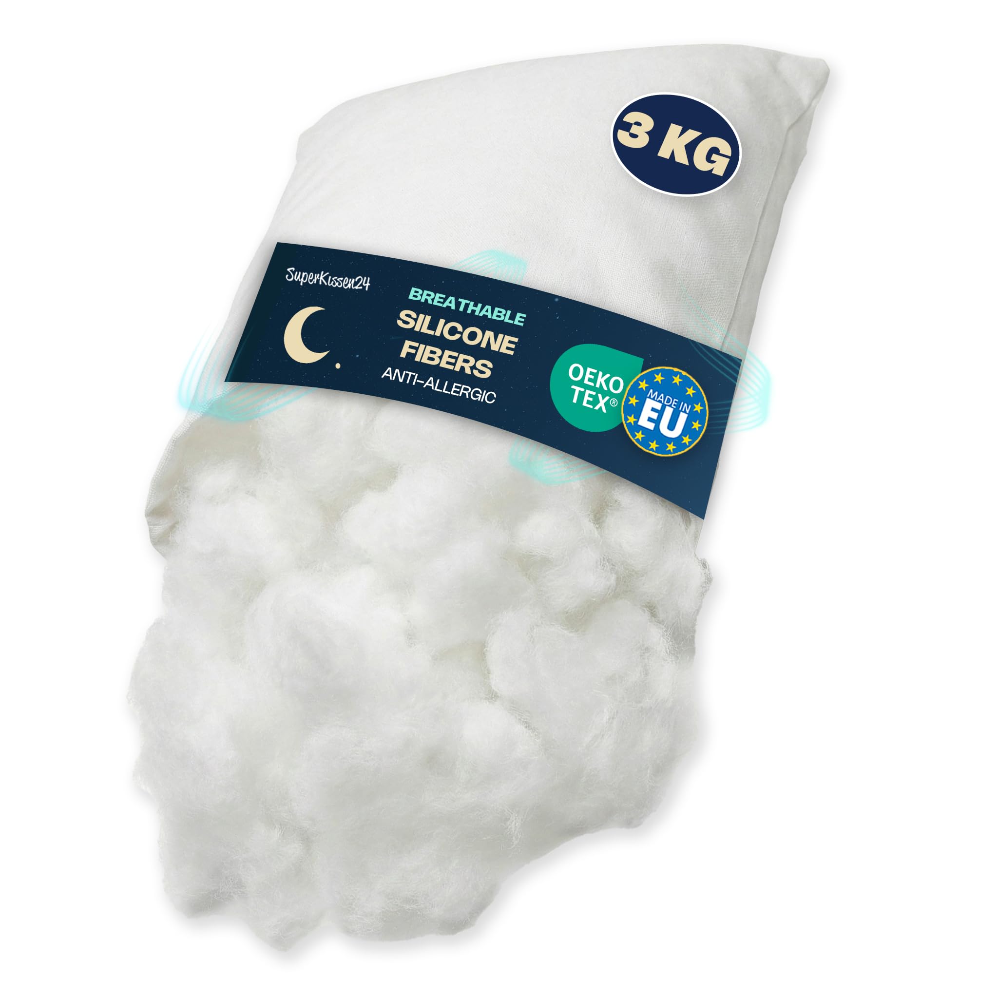 Superkissen24. Silicone polyester wadding - Very fluffy pillows, cushions filling - Handicraft padding - Stuffing for toys, teddy bear, sofa - 3 kg