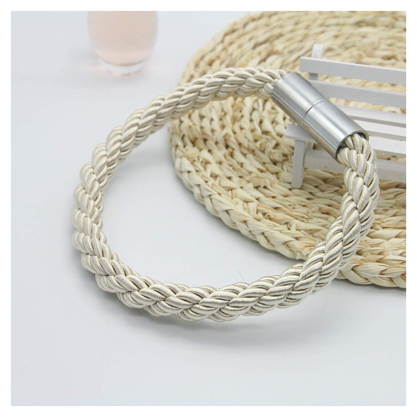 Boucle de Rideau, 2Pc Boucle de Rideau Magnétique Clip Rideau Attaché Corde Simple Boeuf Tendon Rideau Poinçon Gratuit Embrasse Rideau Accessoires Décor À La Maison Pour La Fixation De Rideau (Gris)