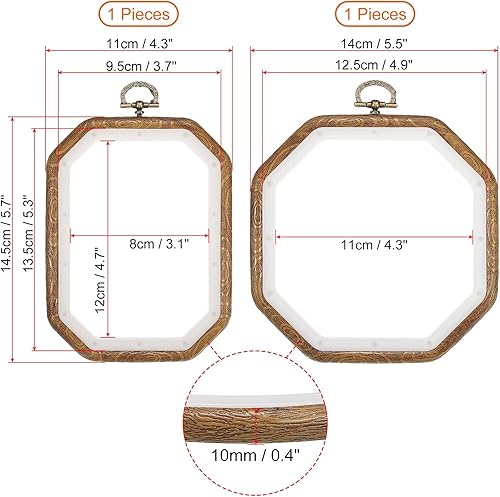 Miniatura 3 de PATIKIL Juego de 4 aros de bordado, marco de madera sintética, círculo, ovalado, rectangular, octogonal, punto de cruz, anillo de aro para bordar,