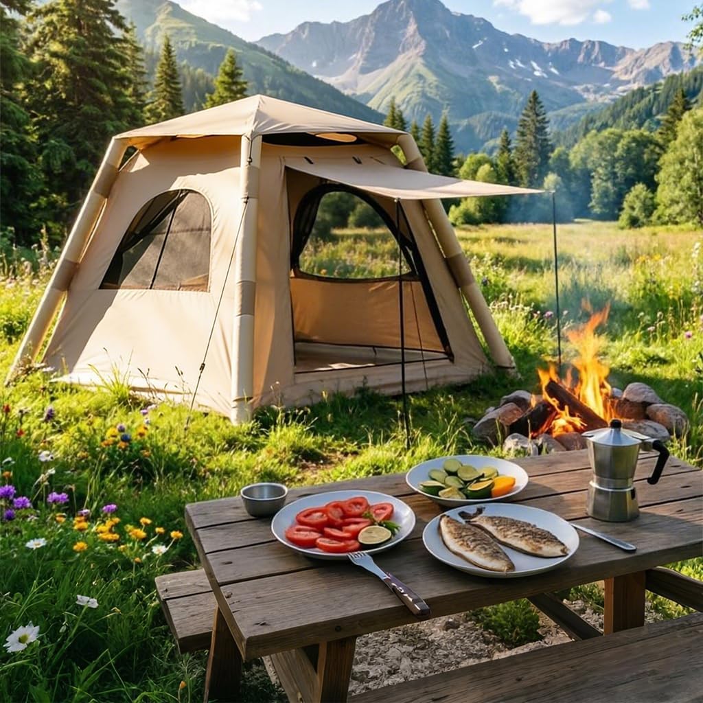 7.2' x 7.2' Inflatable Tents for Camping, Easy Setup Inflatable Tent House,4 Season Blow Up Camping Tent with Pump, Waterproof Sunproof Outdoor Glamping House