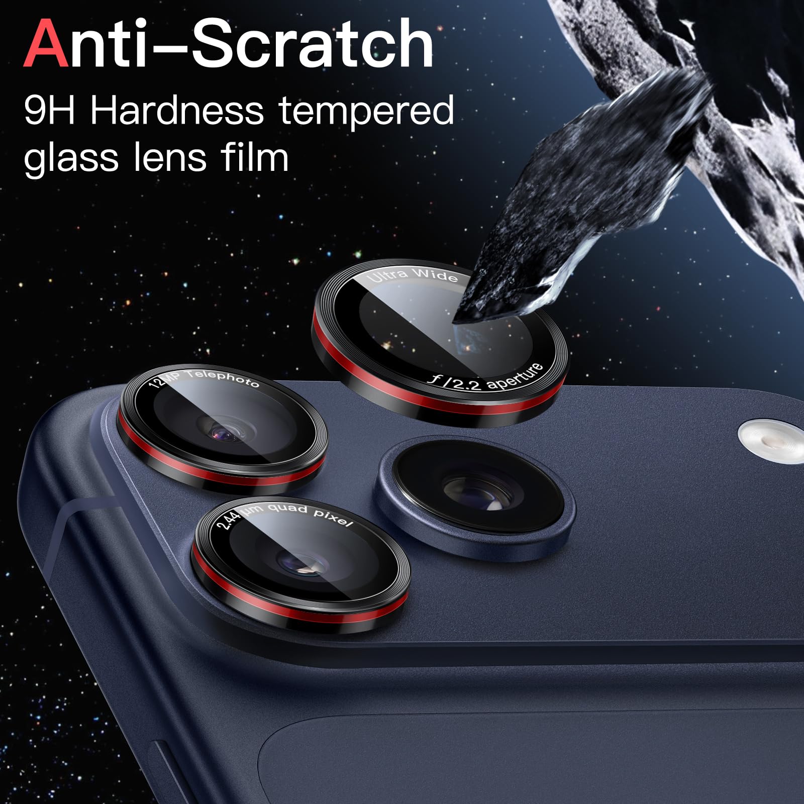 JETech Ochraniacz Obiektywu Aparatu dla iPhone 17 Pro/17 Pro Max | Czarny+Czerwony, 1 Zestaw, Szkło Hartowane 9H, Metalowe Osłony Pierścieniowe, Dwukolorowe, Łatwa Taca Instalacyjna