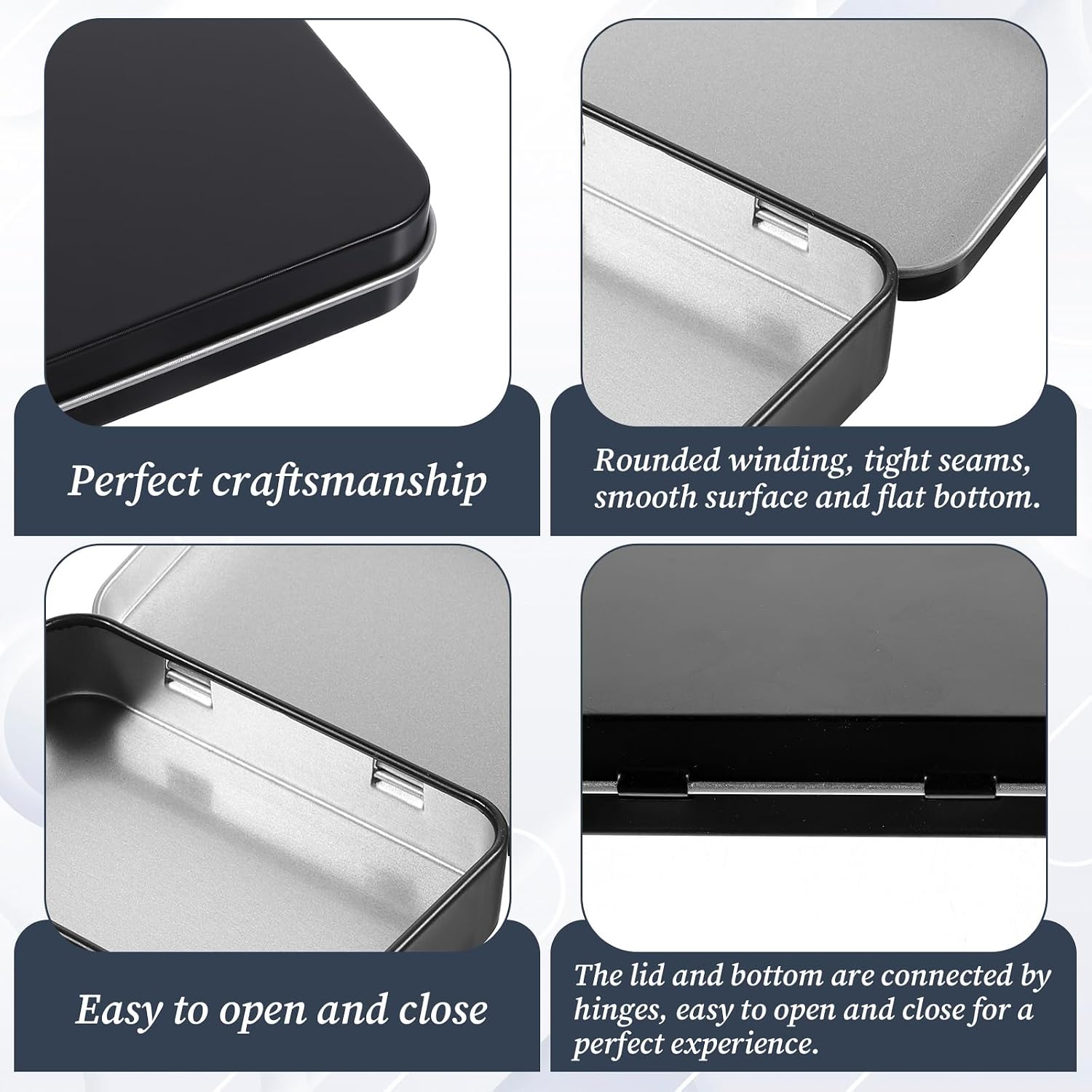 Metal Rectangular Empty Hinged Tins, 6 Pcs Black Small Tin Box with Lids Mini Metal Container Bead Storage Containers for Storage Jewelry Crafts Candy Sewing Tools