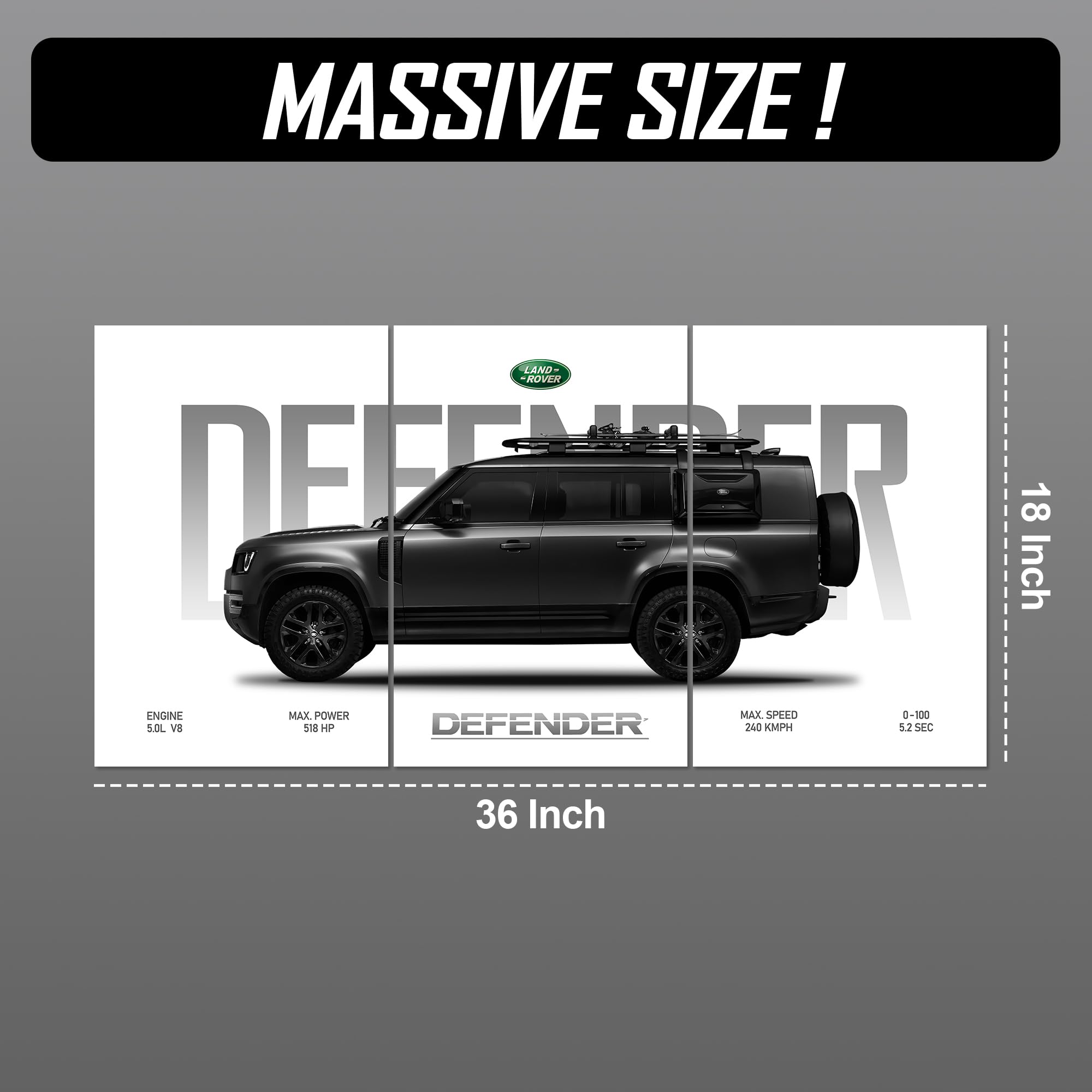 MODERN GALLERY MART Pack of 3 - Land Rover Defender Car Split Poster | (12 x 18 Inch) | 300 GSM Premium Thick Paper | Luxury SUV Wall Art for Bedroom, Office & Garage Decor | Glue Dots Included 2