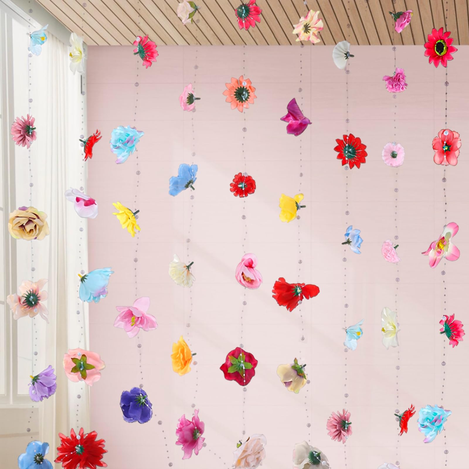 Guirlande de fleurs artificielles sans perçage pour fond mural bohème