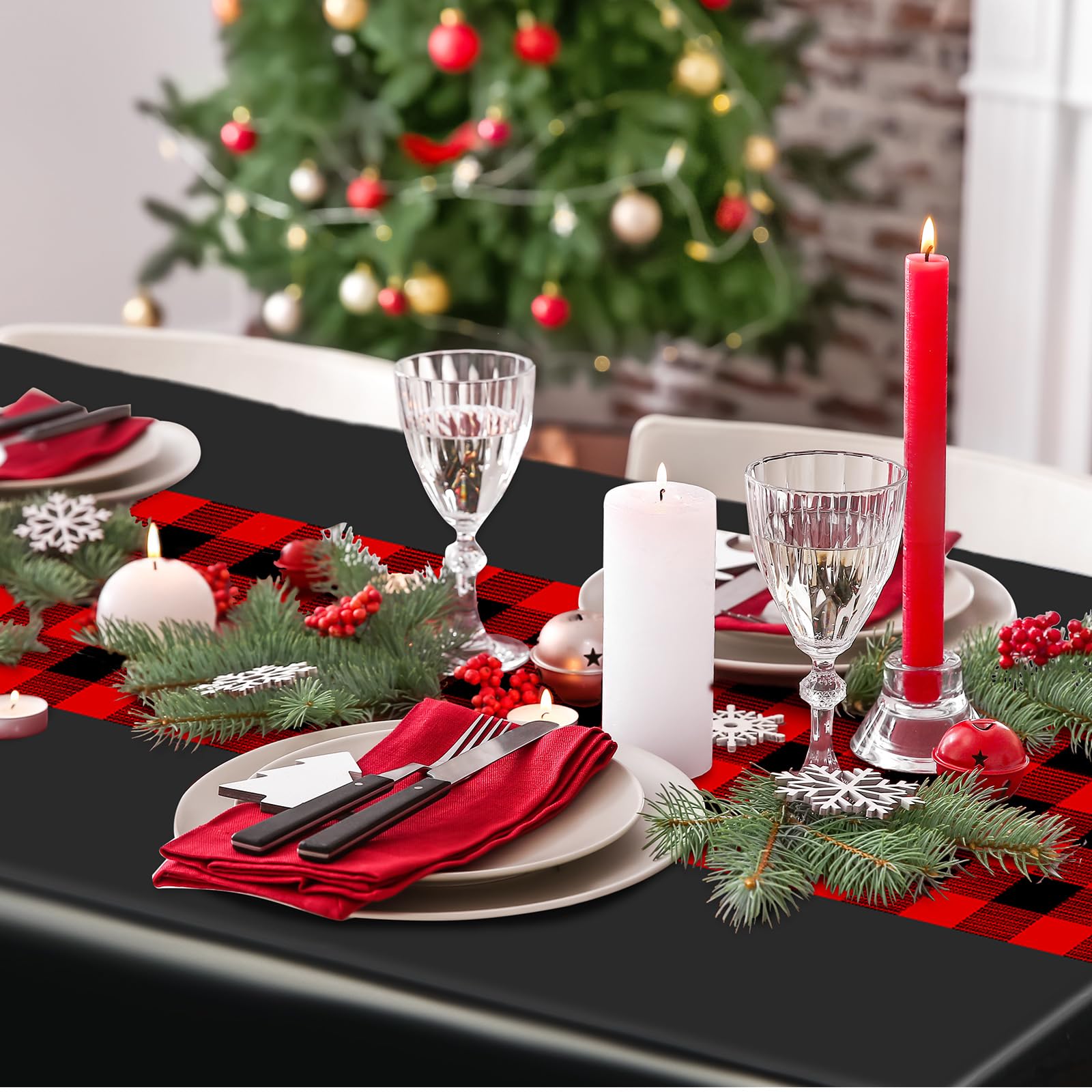 Oudain Mantel de plástico desechable a cuadros con diseño retro a cuadros de 274 x 137 cm, mantel rectangular a cuadros para Halloween, picnic, fiesta de cumpleaños (negro y rojo, 12 piezas)