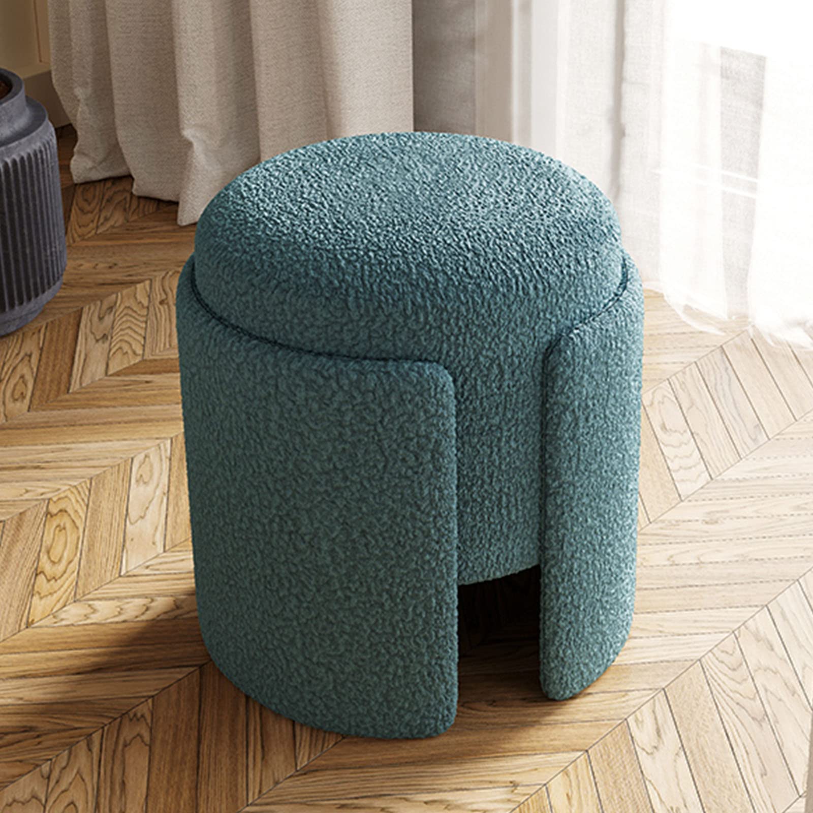 Pouf en laine d'agneau multifonctionnel et robuste bleu