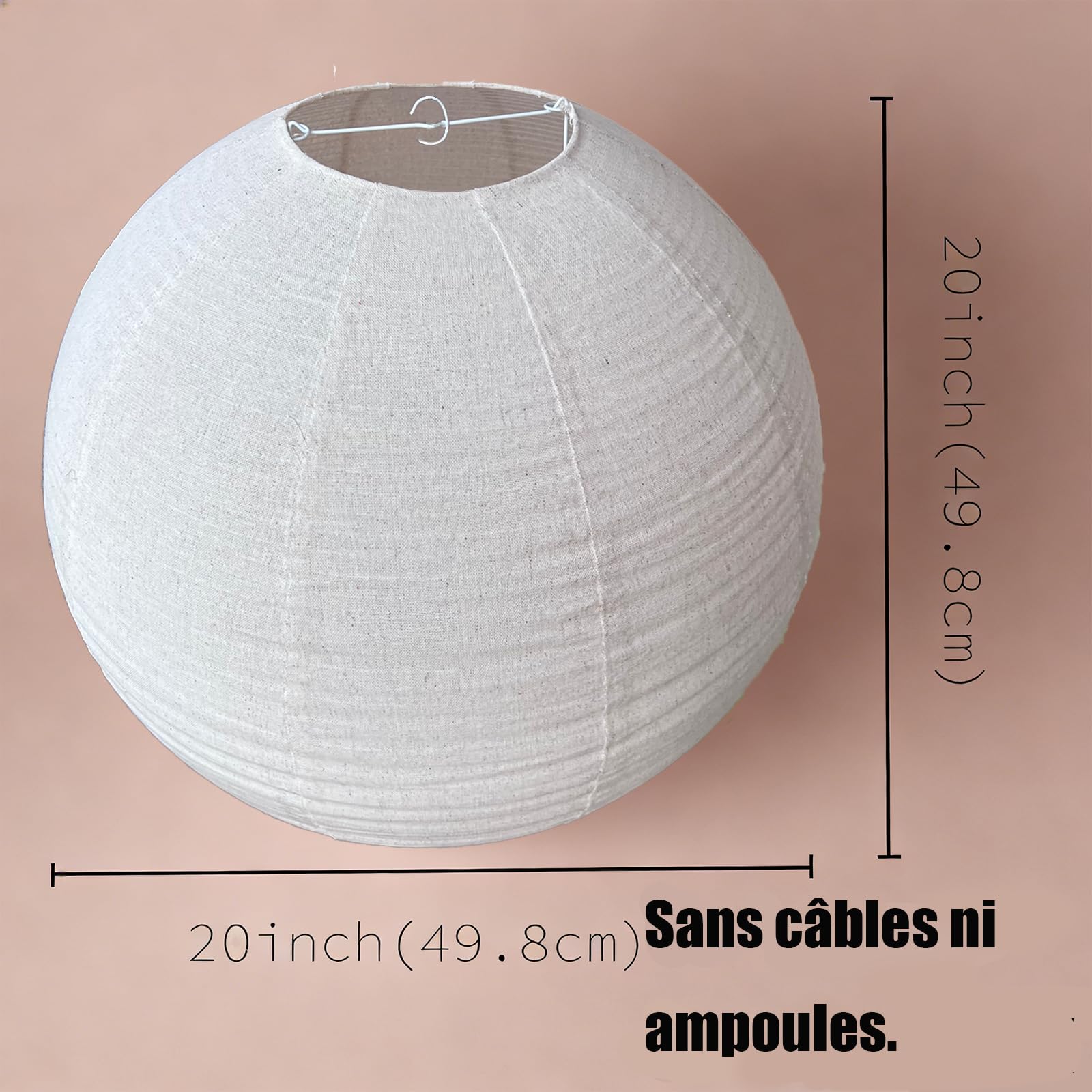 Abat-jour rond en lin de 50 cm pouvant Remplace les lanternes en papier abat-jour en tissu fait à la main, lanterne en lin pour salon, chambre artistique, minimaliste