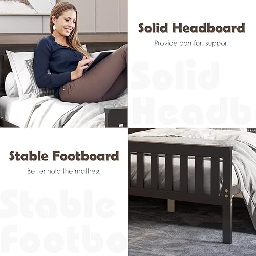 Miniatura 27 de NAFORT Base de cama de plataforma de madera individual con cabecero, base de madera maciza y soporte de listones de madera fuerte, base de colchón,