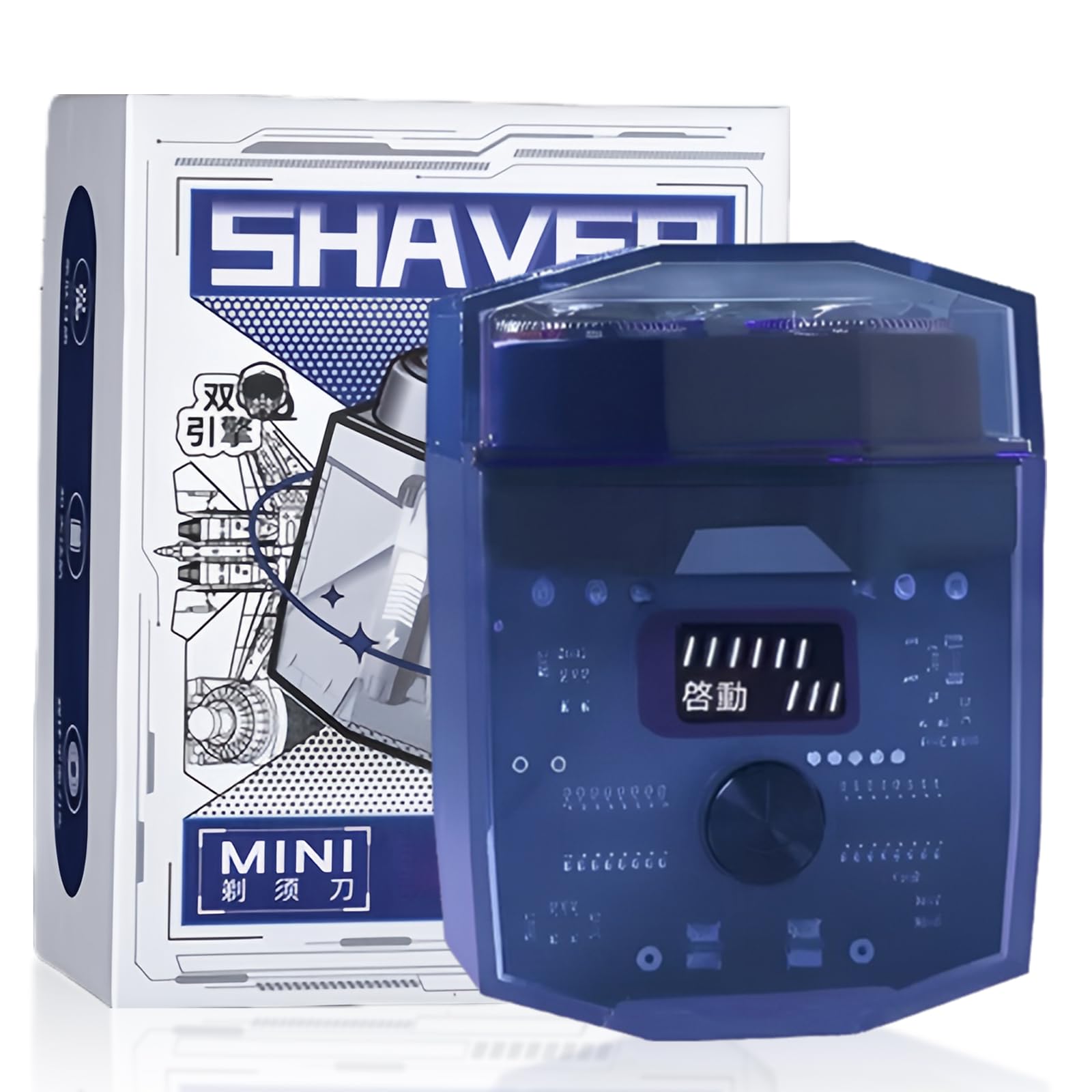 Portable Transparent Razor, Double Engine Mecha Small Electric Razor Set, with Multifunctional Shaving Head &amp; Smoothshave Blade (Blue)