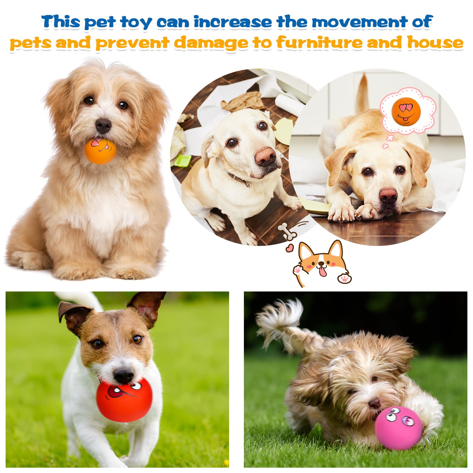 Quietschendes Hundespielzeug, quietschendes Gesicht, Emoticon-Hundespielzeug, interaktives Hundespielzeug, Kauspielzeug, quietschender Hundespielzeug, Latex-Gummibälle für kleine, Training, 12 Stück