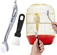 Teenyyou Bird Cage Cleaner: Dual Brush Heads & Stainless Steel Scraper for Parrot Cages - Long Handle Droppings Remover Tool