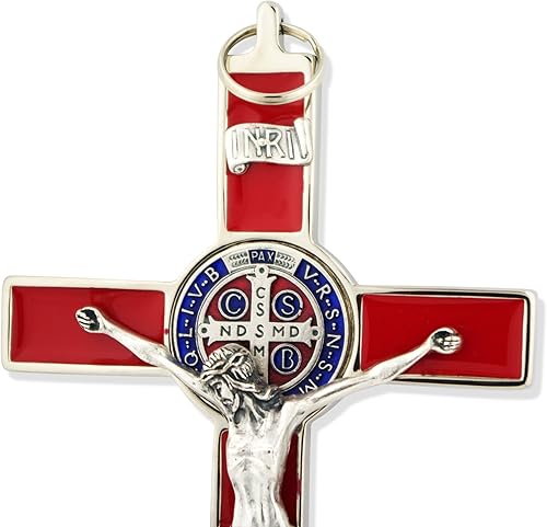 Miniatura 9 de Crucifijo de pared de San Benito con esmalte de color (plata-blanco)