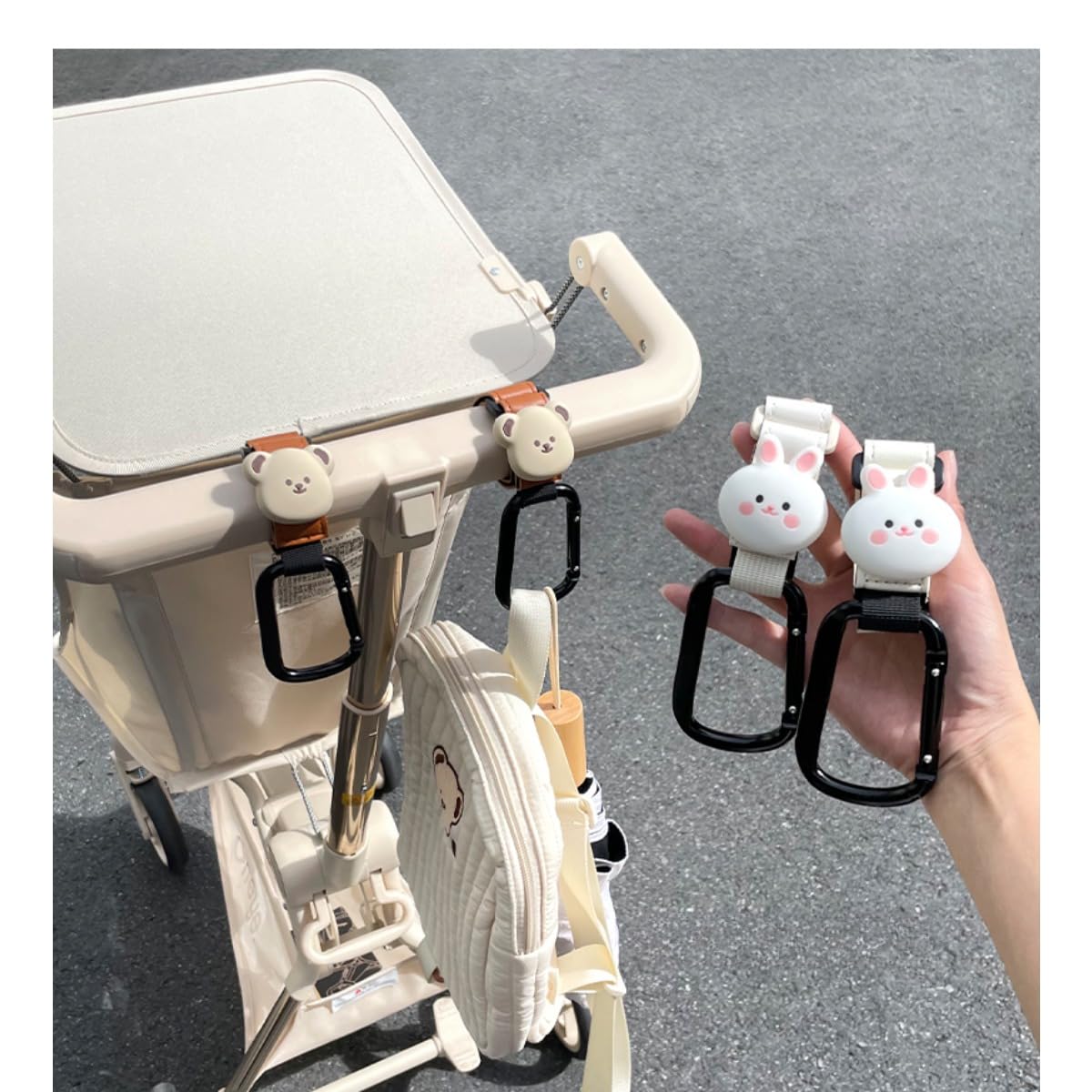 Simpatico gancio per passeggino a forma di cartone animato per appendere borse per pannolini mamma passeggino clip e accessori per passeggino gancio organizer (confezione da 2 pezzi)