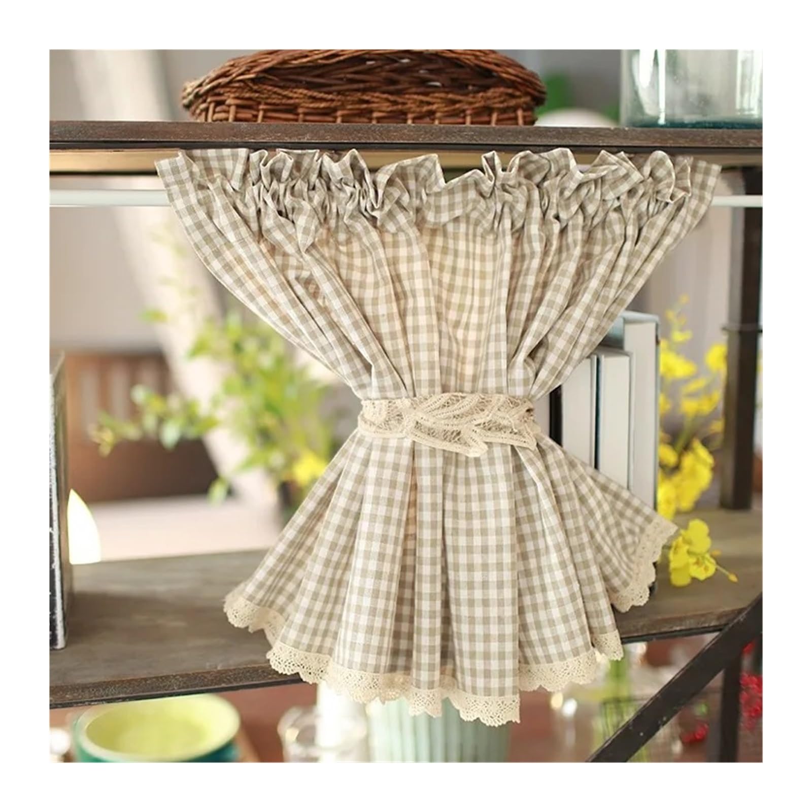 EnxJire Cupboard Curtain Curtains Farmhouse Plaid Gingham Drapes Light Filtering Window Valances For Kitchen Bedroom Living Room Decor(ROD POCKET_W130XH70CM)