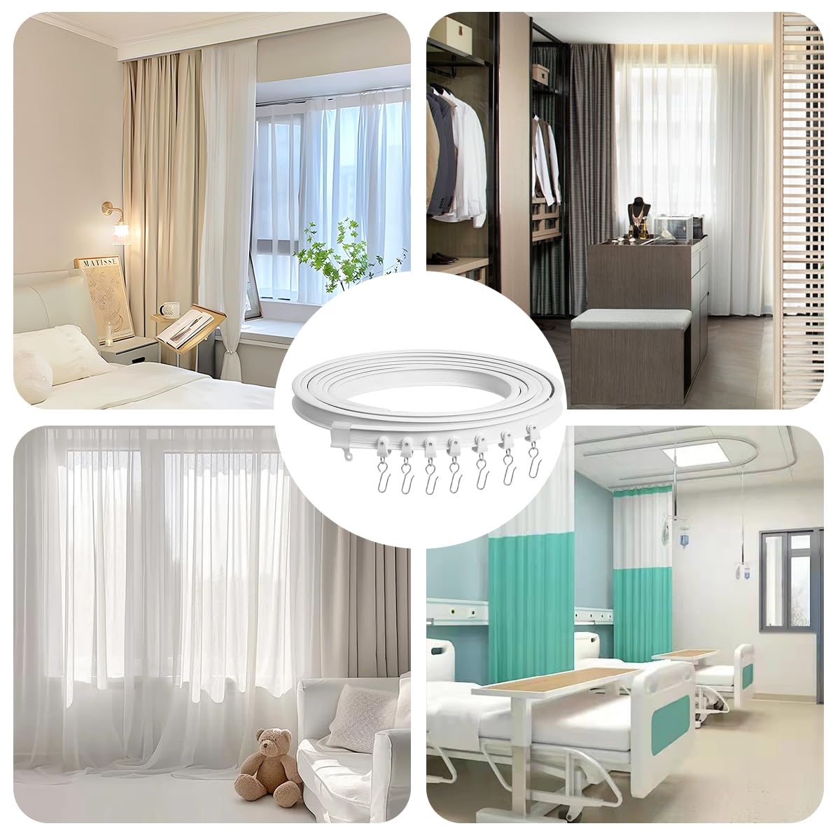 3 Metri Abs Binario Tenda Flessibile da Soffitto | Pieghevole, Silenzioso, con Montaggio Accessori per Finestre, Doccia, Camper, Camere da Letto, Soggiorni, Spogliatoi
