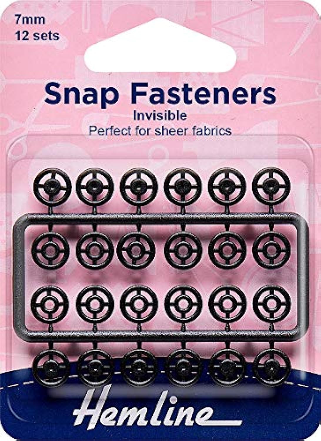 Hemline Snap Fasteners , Invisible Dark, 7mm x 12, Hemline, H422b