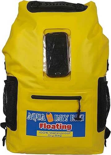 Mochila impermeable de 28 L amarilla bolsa seca para teléfono celular con ventana exterior para un fácil uso durante todos los deportes acuáticos