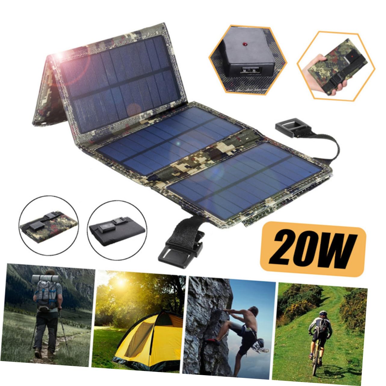 Cargador Solar Plegable USB Portátil para Camping Viajes y Dispositivos Móviles Herramienta de Carga para Exteriores