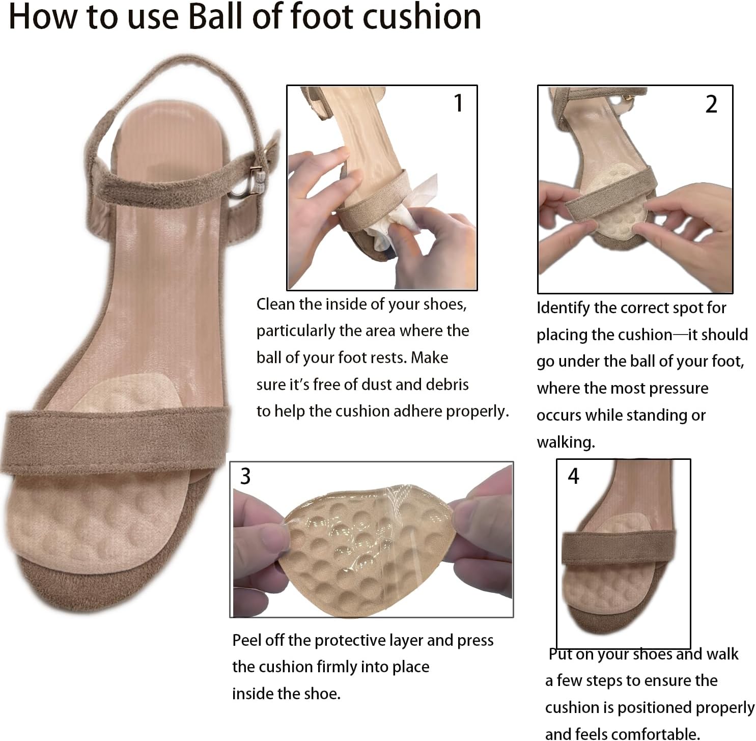 Metatarsal Pads for Women,Heel Pads,Anti-Sliding, Ball of Foot Cushions, High Heel Inserts,Forefoot Pads - Image 6