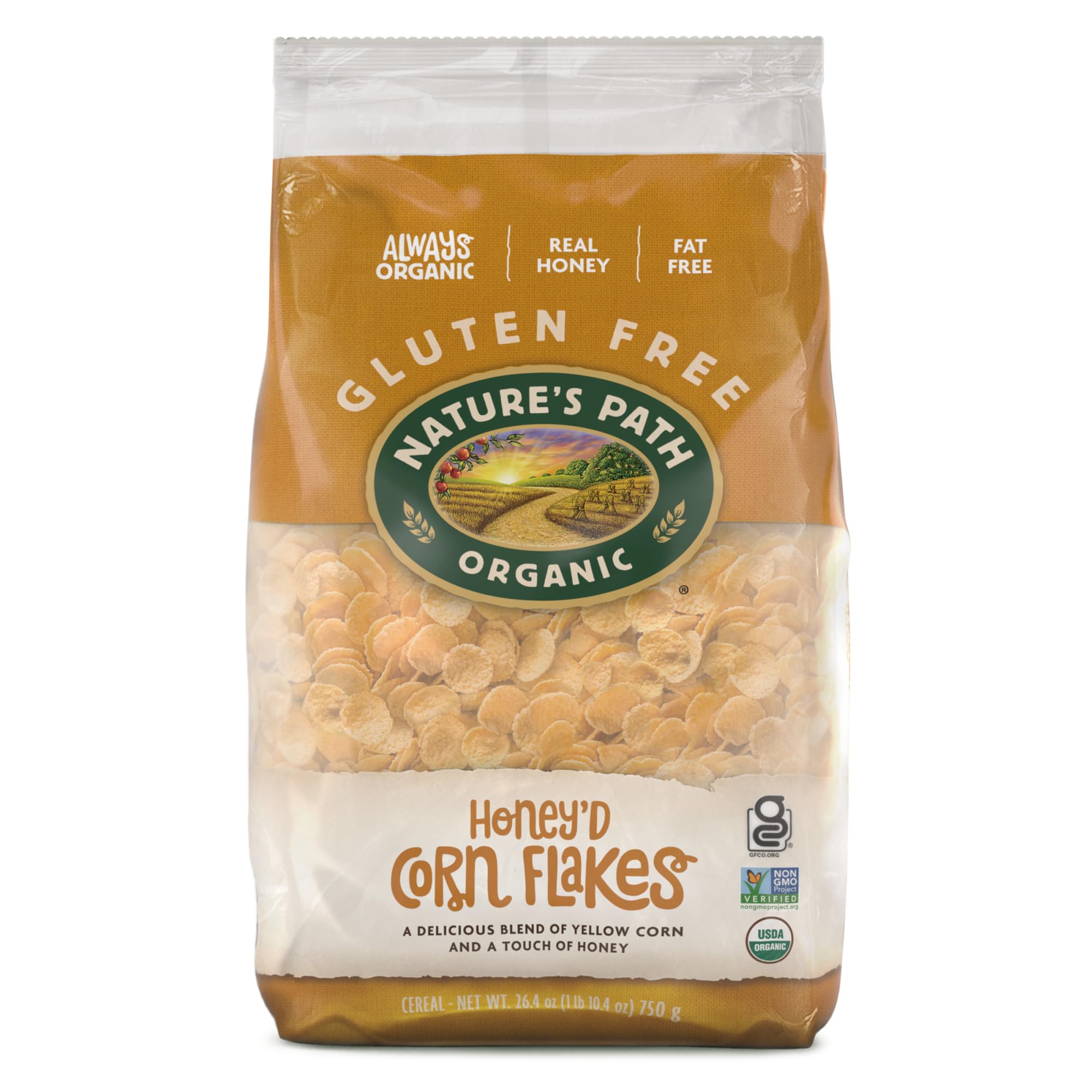 Nature's Path Organic Honey'D Corn Flakes Cereal, 26.4 oz (Pack of 6), Gluten Free, Non-GMO, Earth Friendly Packaging