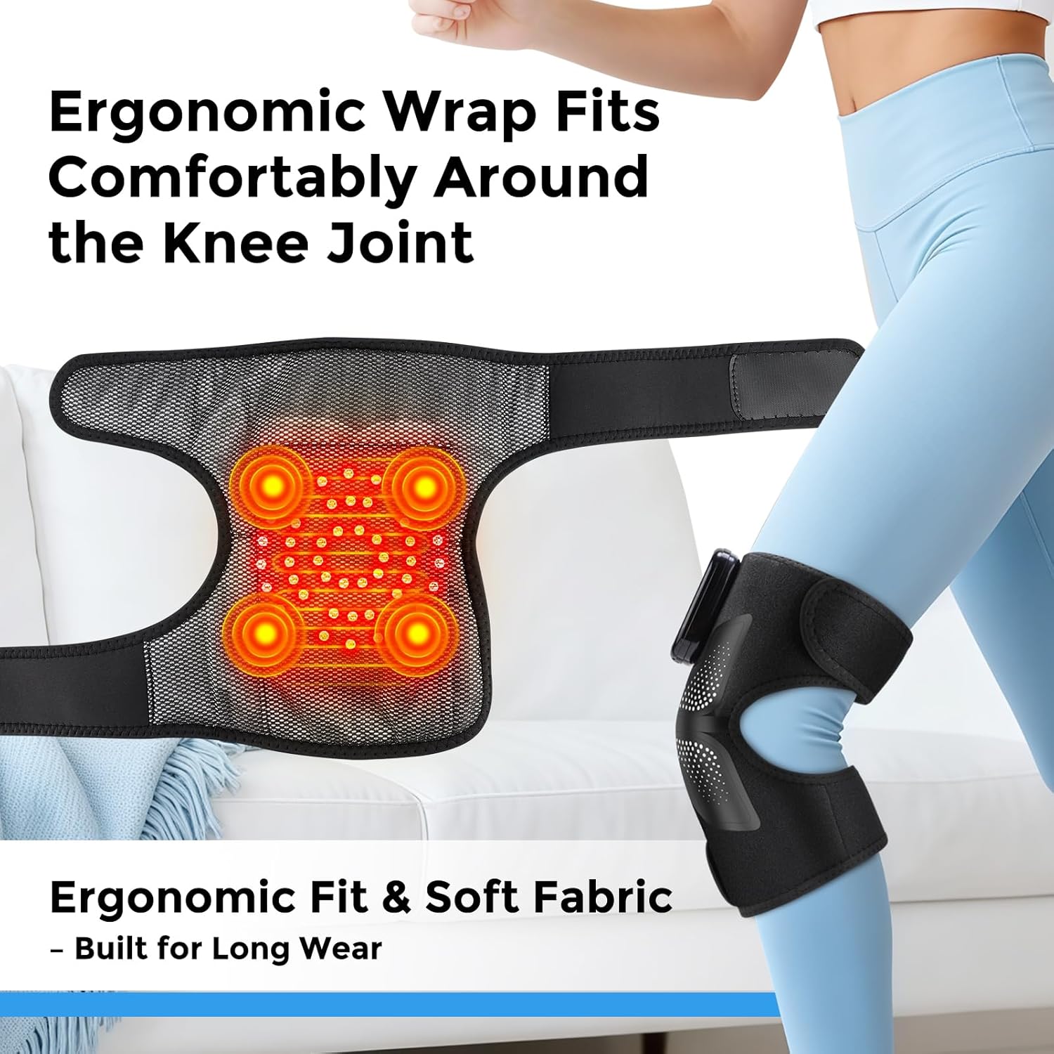 DeMoce Cordless Knee Massager with 4 Powerful Motors, Knee Heating Pad with Massage and Red Light, 5 Heats & 3 Massages, Built-in 5000mAh Rechargeable Battery, Knee Heating Pad for Knee Pain Relief - Image 5