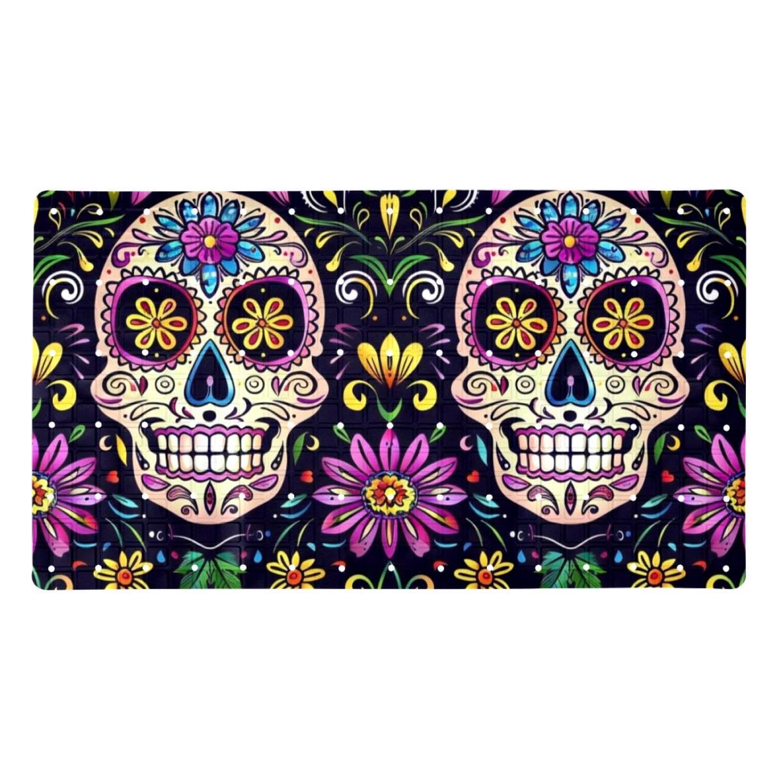 Tapis de bain crâne mexicain extra long en PVC antidérapant pour douche