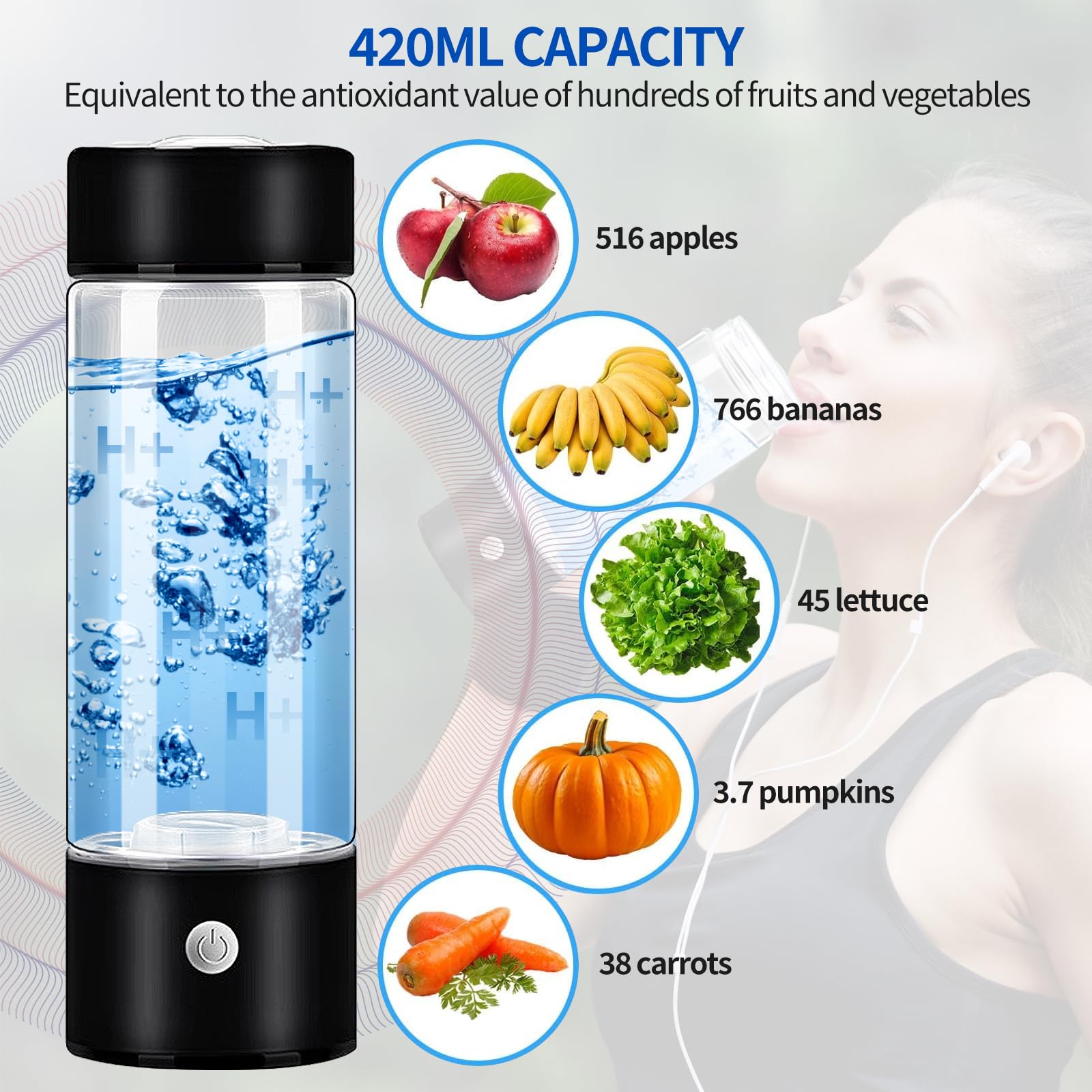 Horttie Botella De Agua De Hidrógeno Con Tecnología SPE Y PEM, Máquina