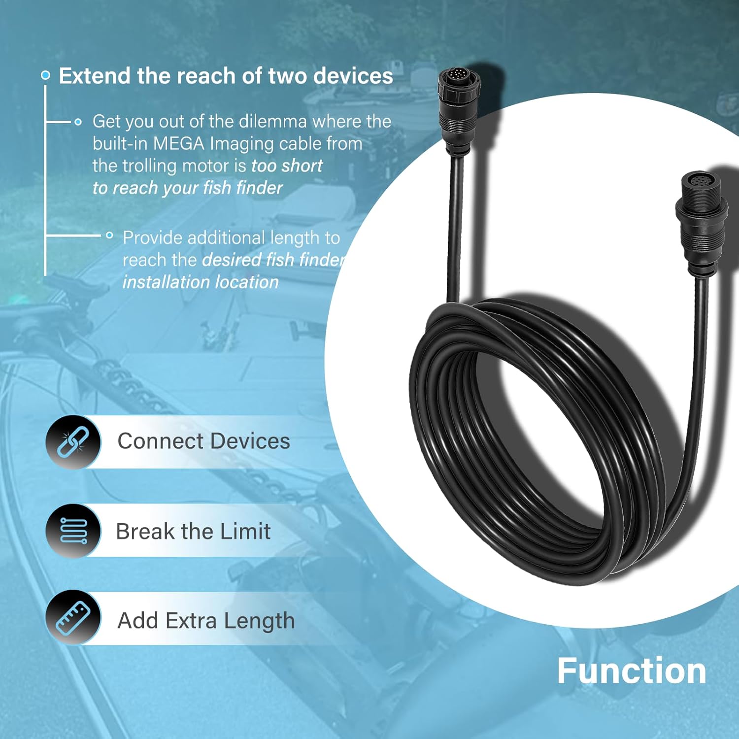 720106-2 EC M3 14W30 Transducer Extension Cable 14-pin Fit for Humminbird APEX XPLORE SOLIX and Onix Series Fish Finder Compatible with Built-in MEGA Imaging (30 Feet)