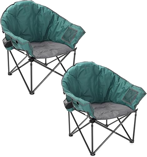 Miniatura 10 de ARROWHEAD OUTDOOR Silla de camping plegable de gran tamaño con bolsillo, portavasos, portátil, acolchada, luna, redonda, platillo, soporta 330 Azul