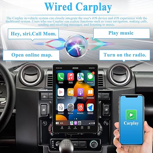 Miniatura 3 de Roinvou Radio estéreo de coche DIN de 9.5 pulgadas, pantalla táctil vertical movible con Carplay Android Auto Bluetooth FM Radio espejo, enlace
