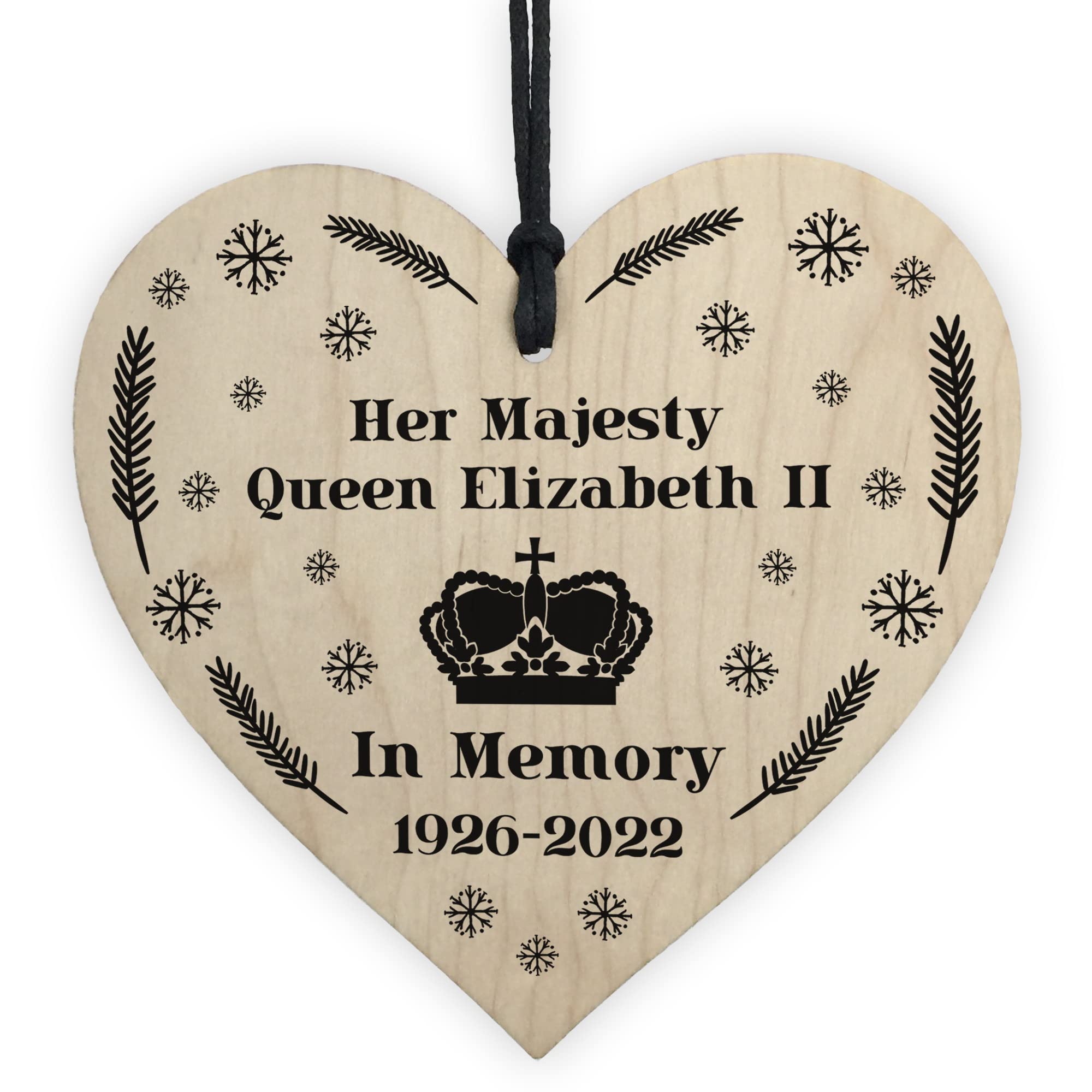 Red Ocean Queen Elizabeth II Wooden Heart Plaque In Memory Memorial Sign Christmas Bauble