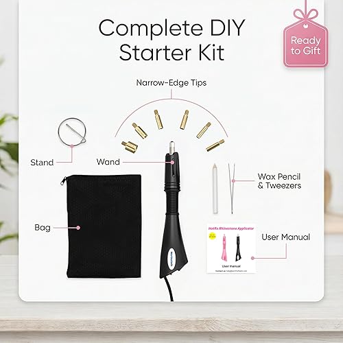 Vista 6 de Worthofbest Kit de varita aplicadora Hotfix – Setter profesional de diamantes de imitación con fusible de seguridad y 6 puntas de borde estrecho