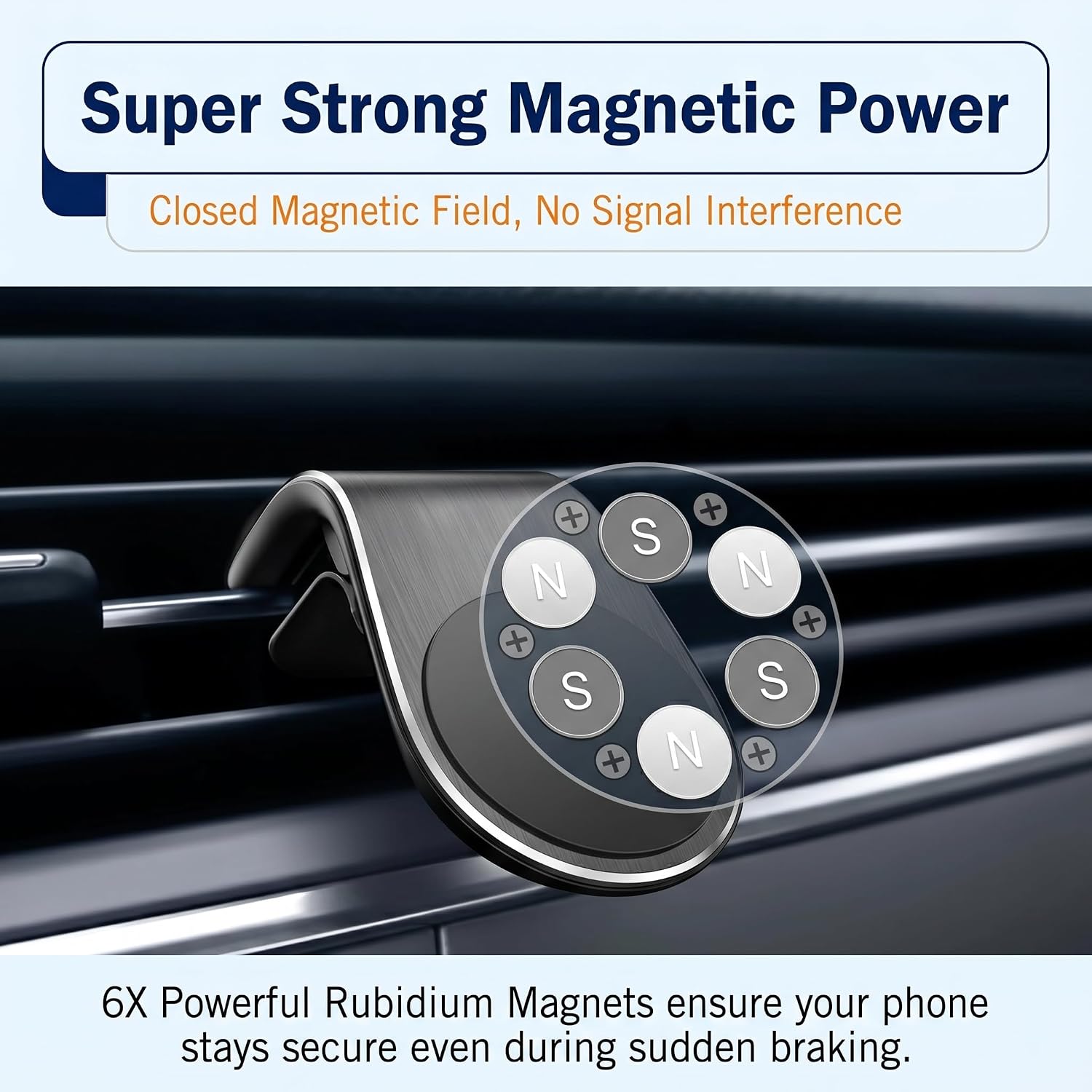 2PCS Mobile Phone Navigation magneticc Bracket, 360° Rotatable Air Vent Phone Mount, L-shaped Strong Adsorption Cellphone Bracket, Fit for Any Smartphone (Black) image 3