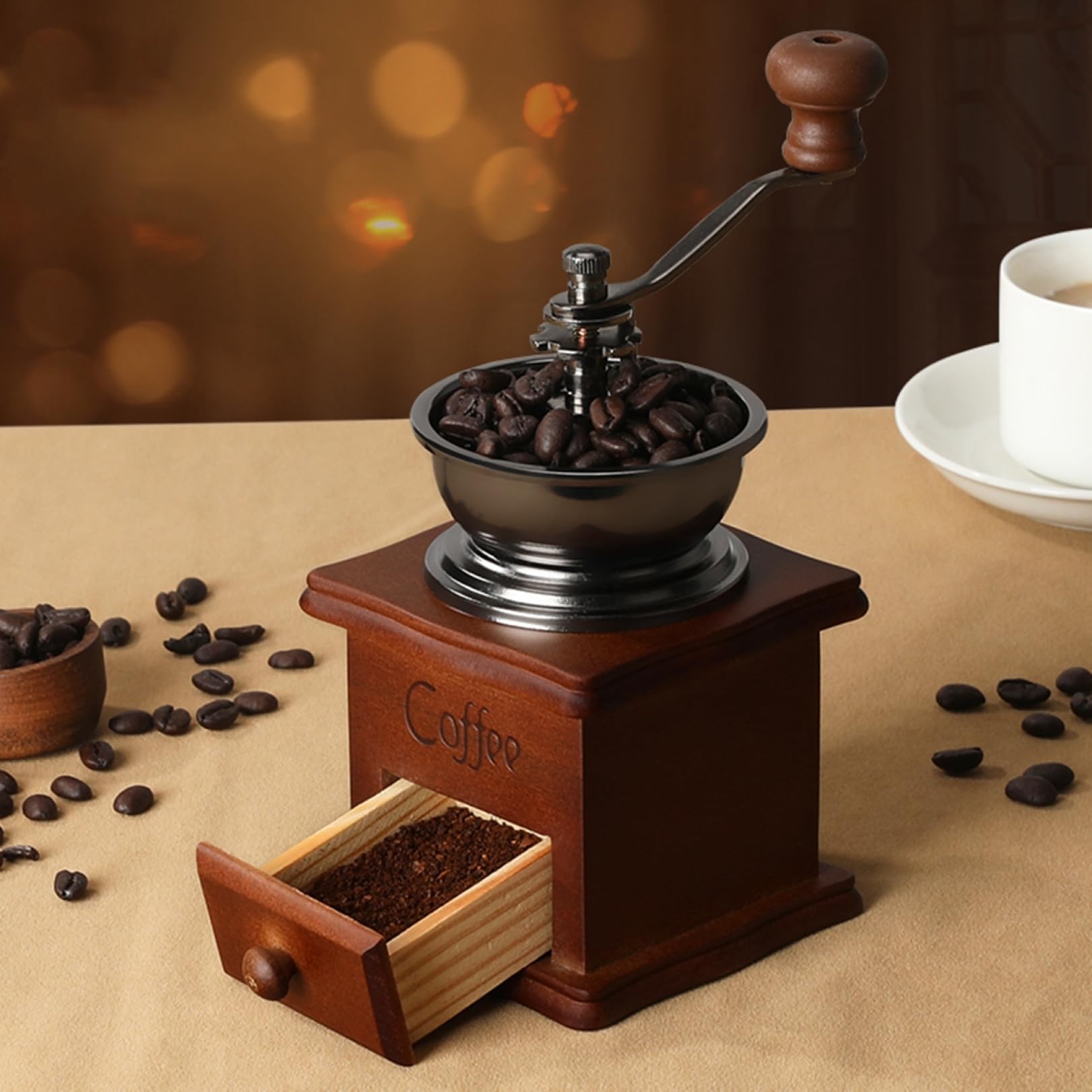 Amazon | 手挽きコーヒーミル 古典的 木製 小型 軽量 手動 コーヒー